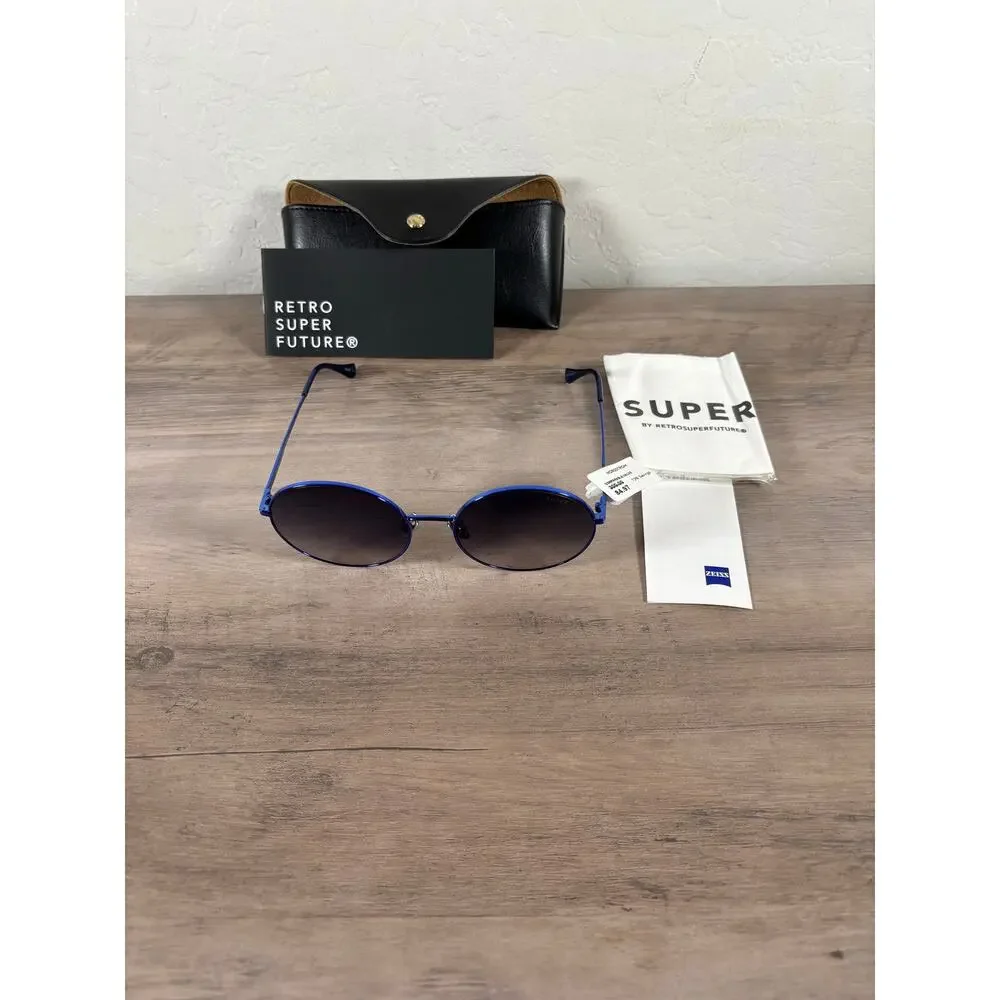 Retro Super Future Blue Frame Round Lense Sunglasses Made in Italy New with Tags